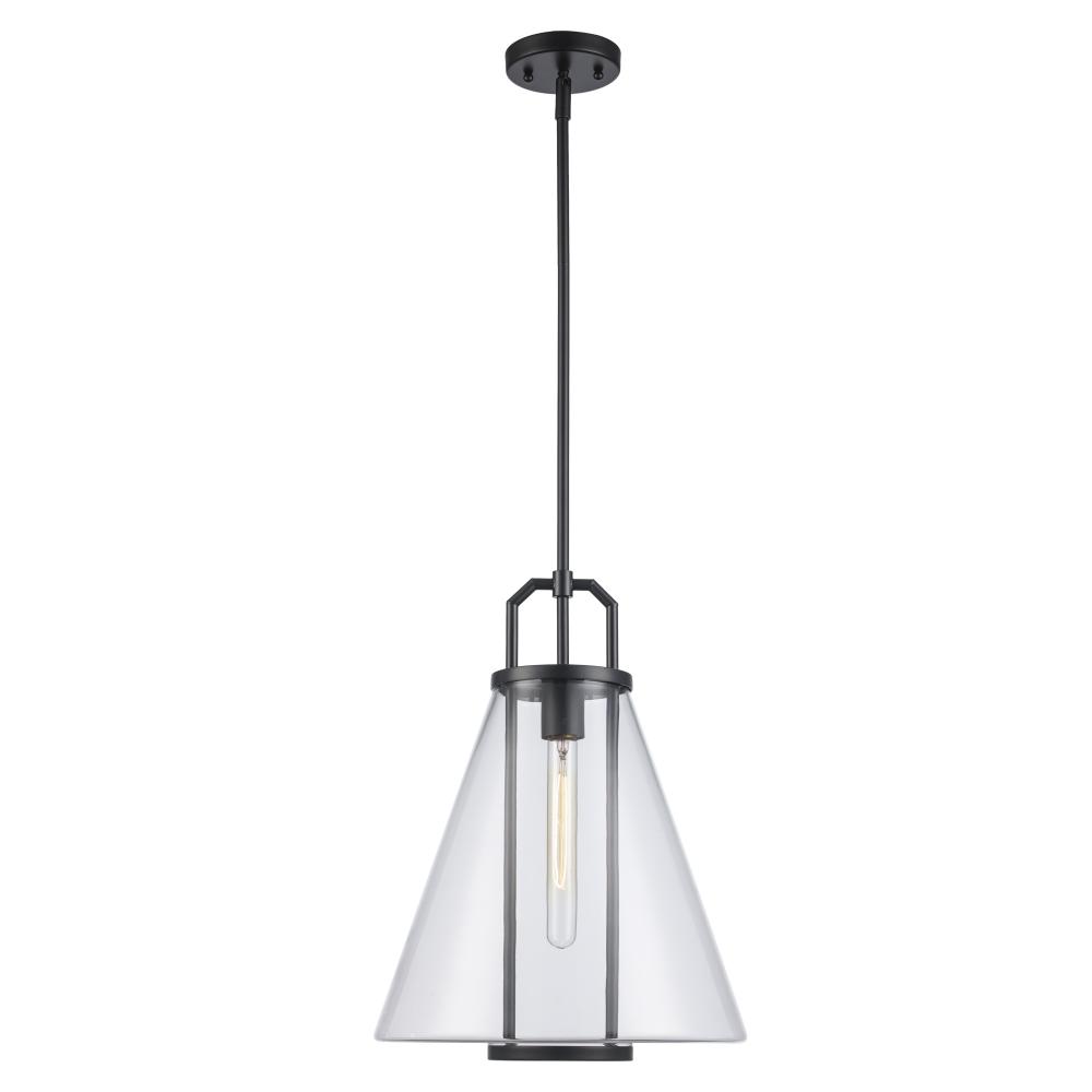 1LT PENDANT-CONE GLASS-L-BK